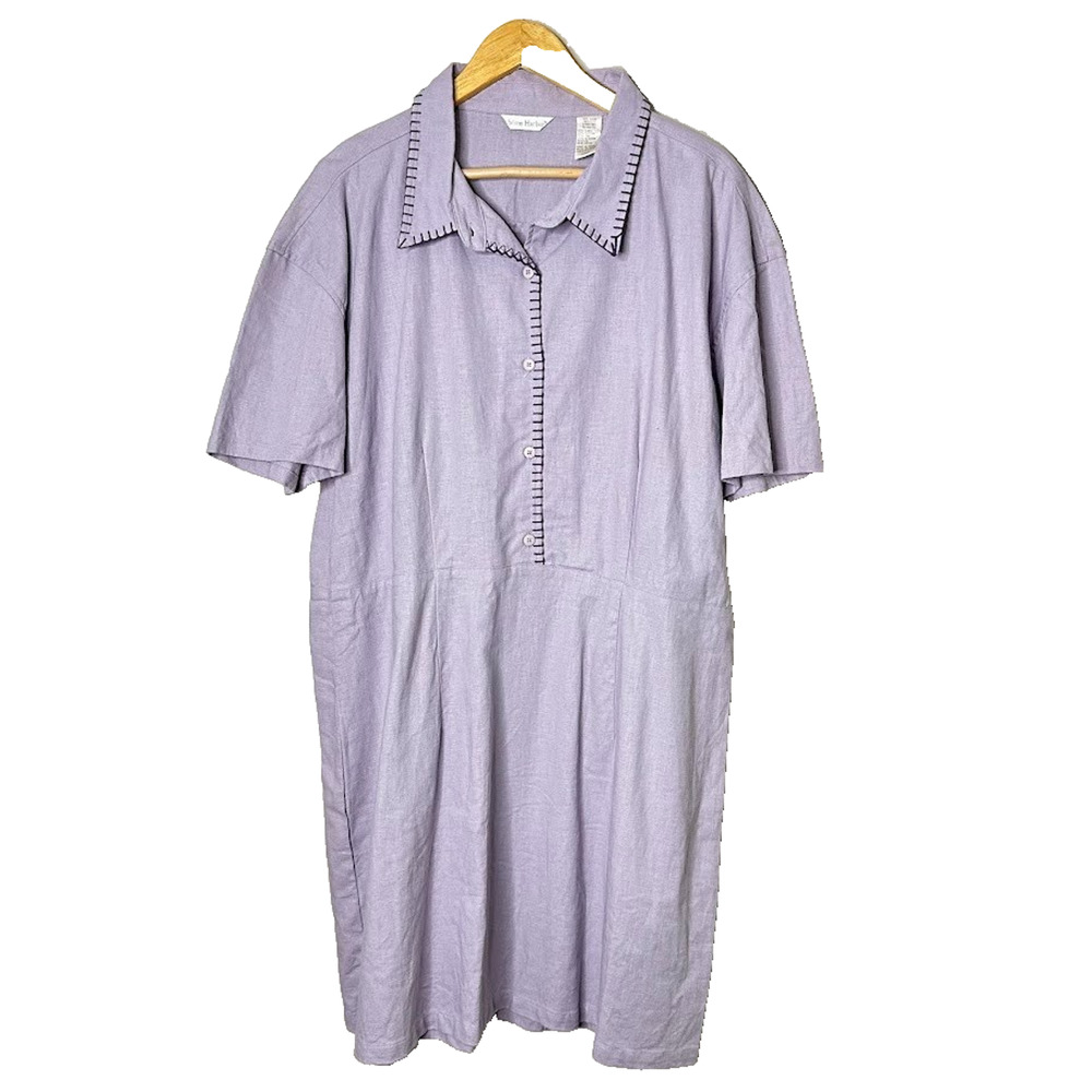 Stone Harbor‎ Dress SIze XL Purple Linen Blend Lagenlook Coastal New England